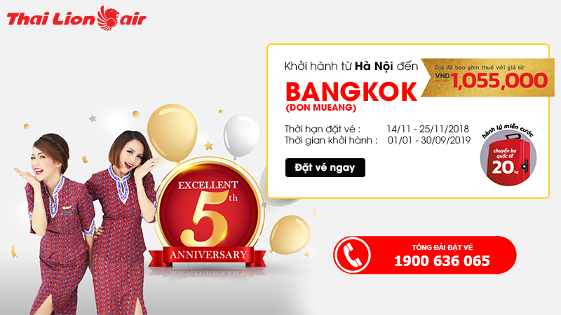 Khuyến mãi từ Hà Nội đến Bangkok 45 USD